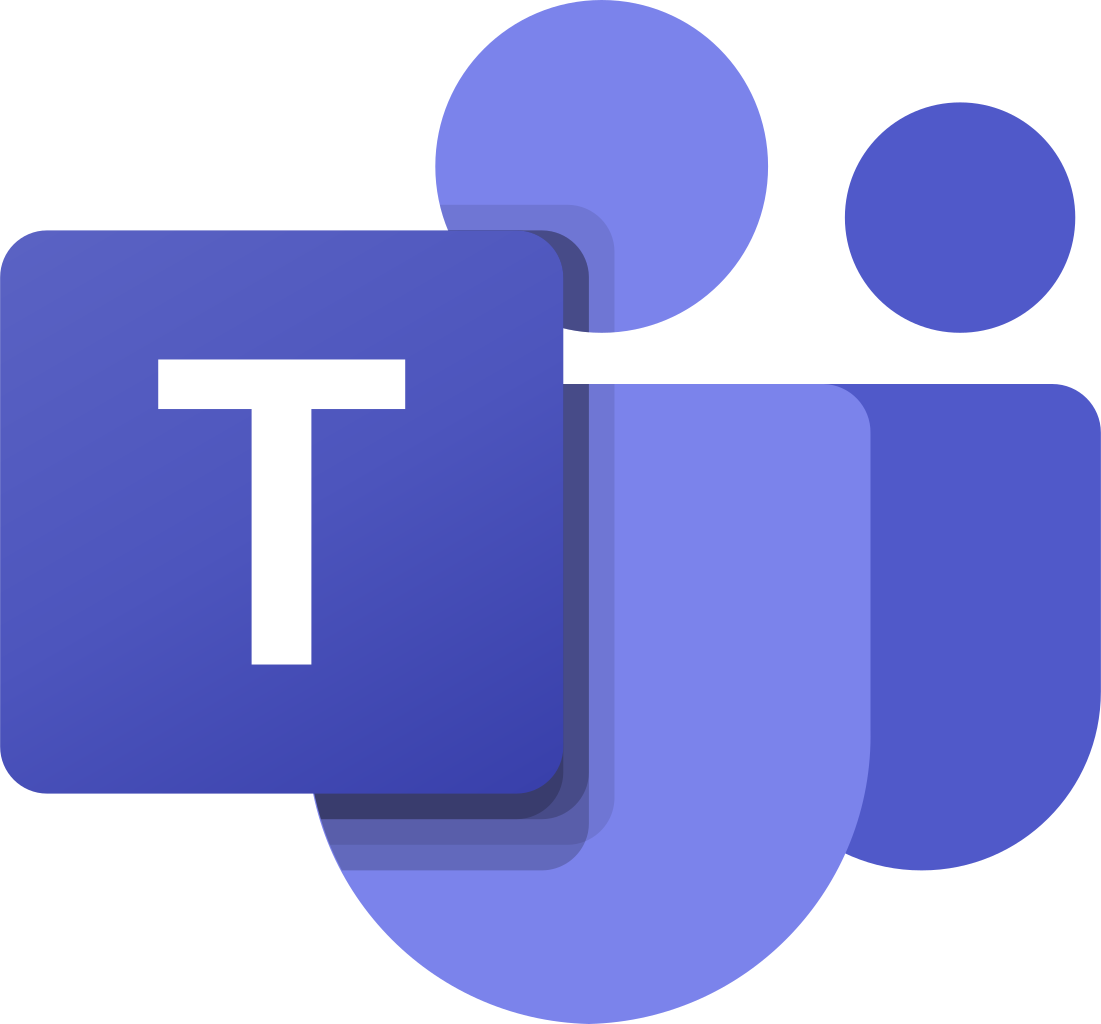 Logotipo de Microsoft Teams que presenta una "T" violeta sobre un diseño azul y violeta que se asemeja a dos figuras superpuestas.