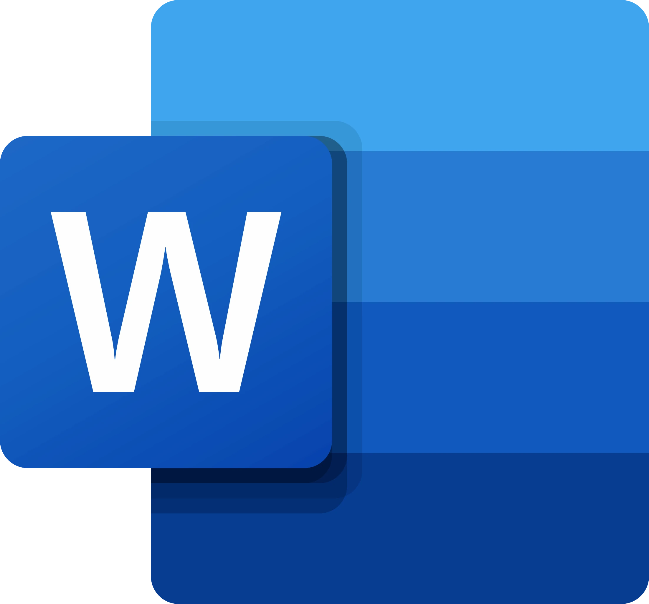 Logotipo de Microsoft Word que muestra una "W" azul estilizada dentro de un cuadrado con capas de degradado azul superpuestas detrás.