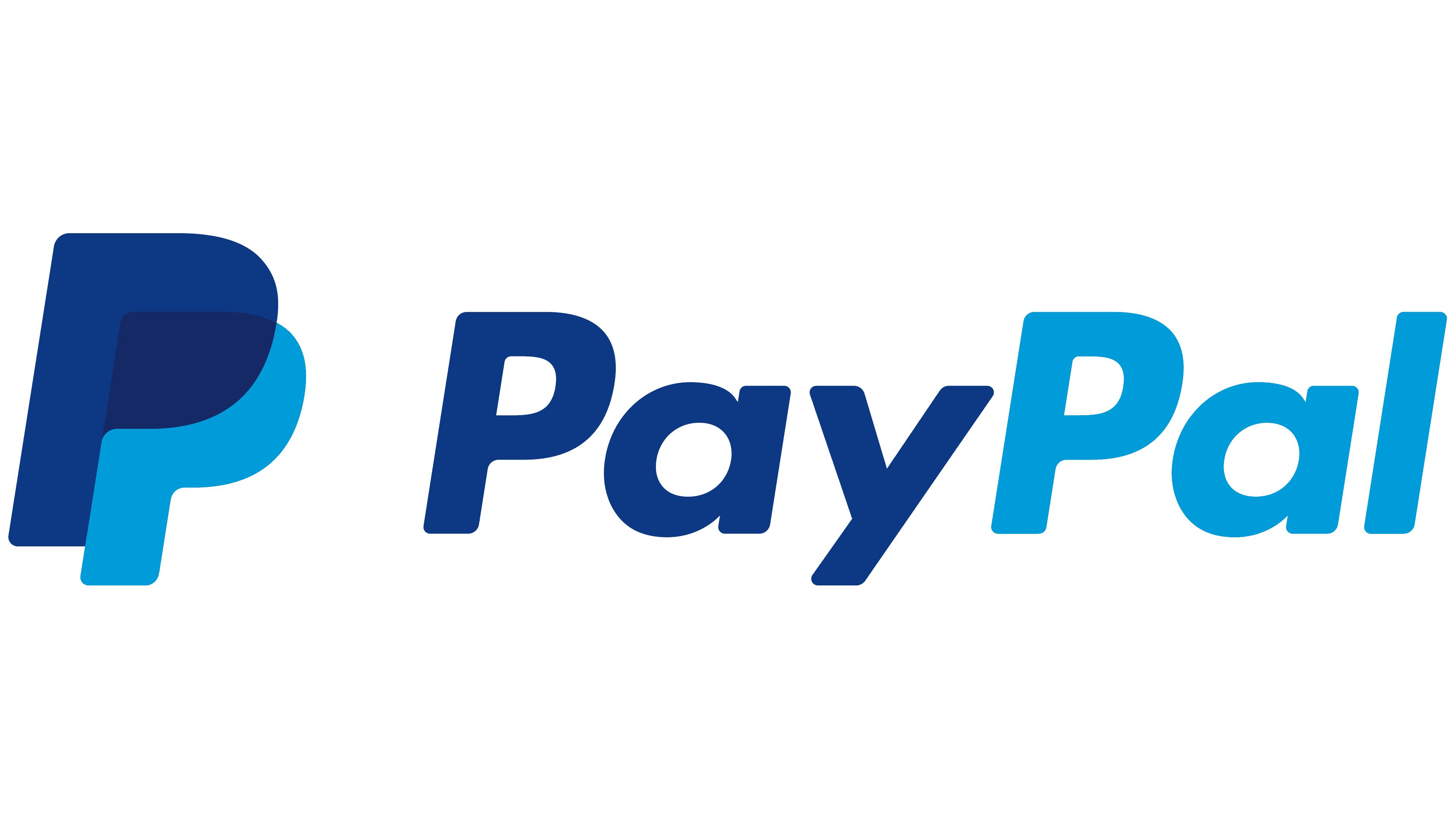 Logotipo de PayPal que presenta una doble "P" estilizada y superpuesta en tonos azules, junto a la palabra "PayPal" en texto azul.